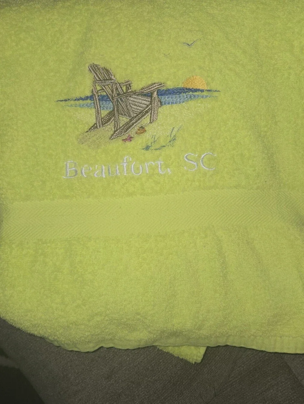 Beaufort SC Embroidered Beach Towel - Lime Green- EUC